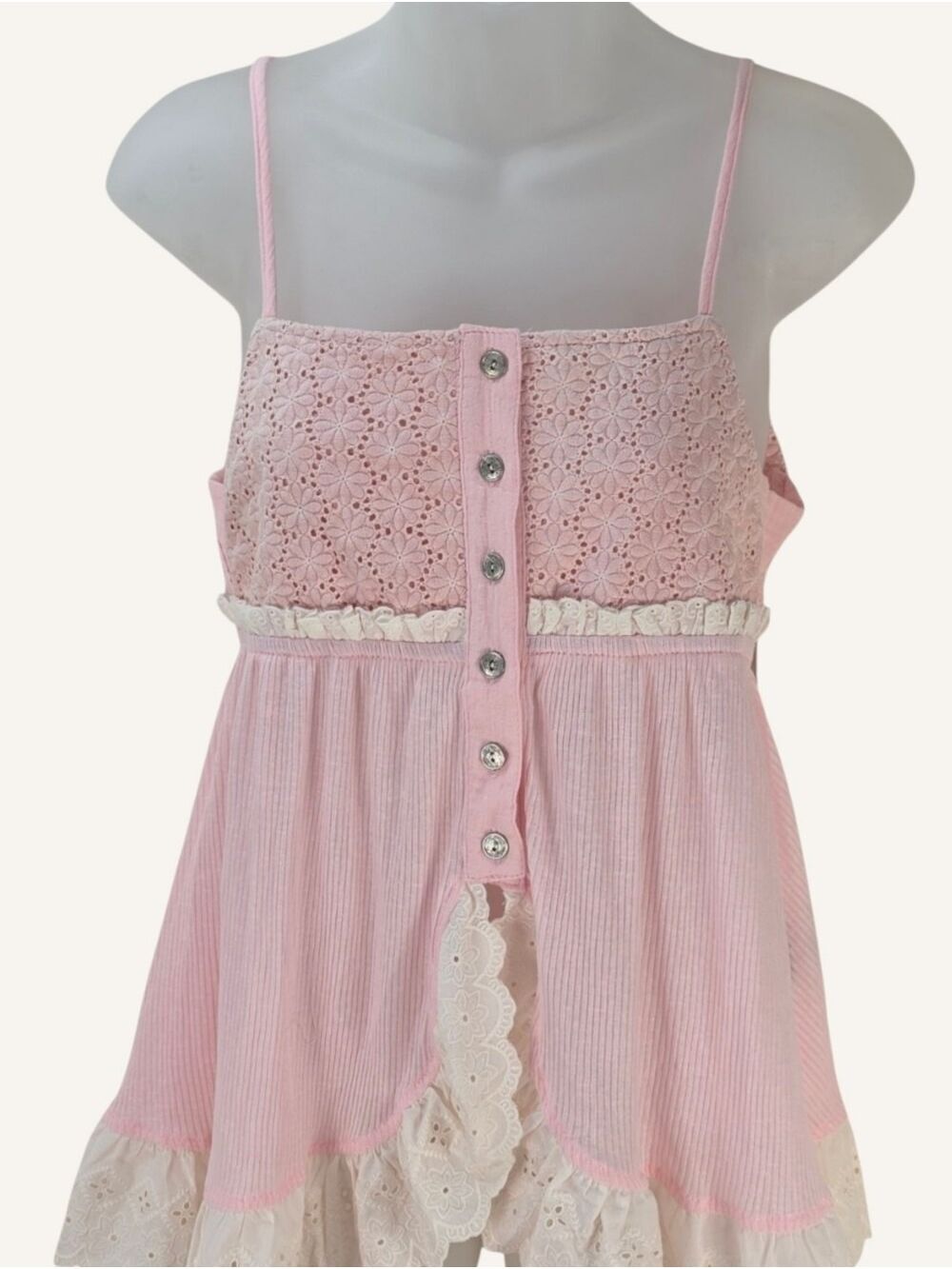 POL Tali Blush Pink Lace Babydoll Tank Top Small NWT Cottagecore Boho Fairycore - Picture 6 of 10